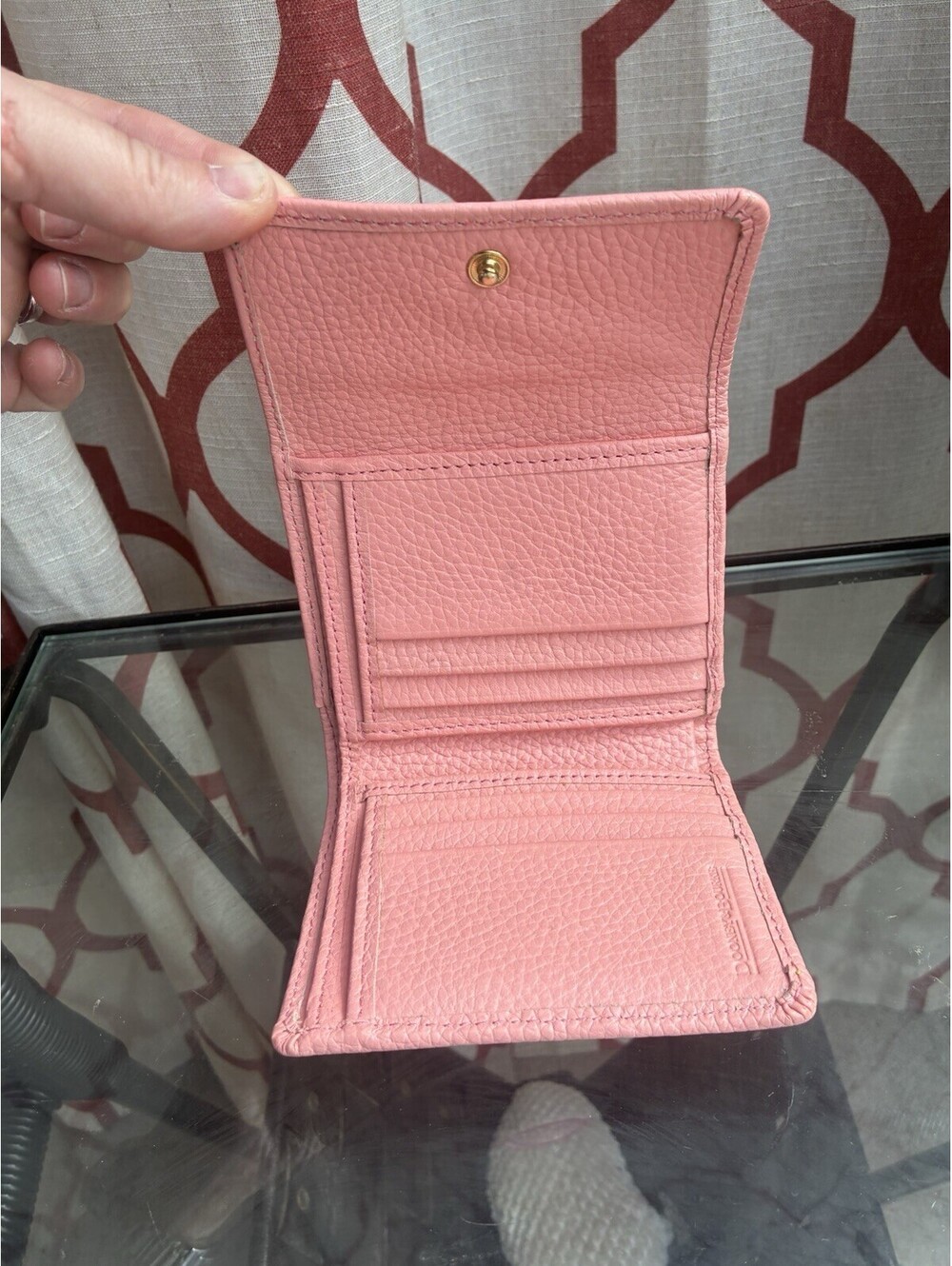 Dooney & Bourke Pink Pebbled Leather Trifold Wallet Coin Zip - Picture 3 of 9